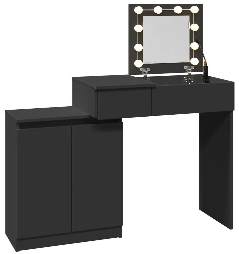 fekete LED-es fésülködőasztal 115 x 37 x 110,5 cm