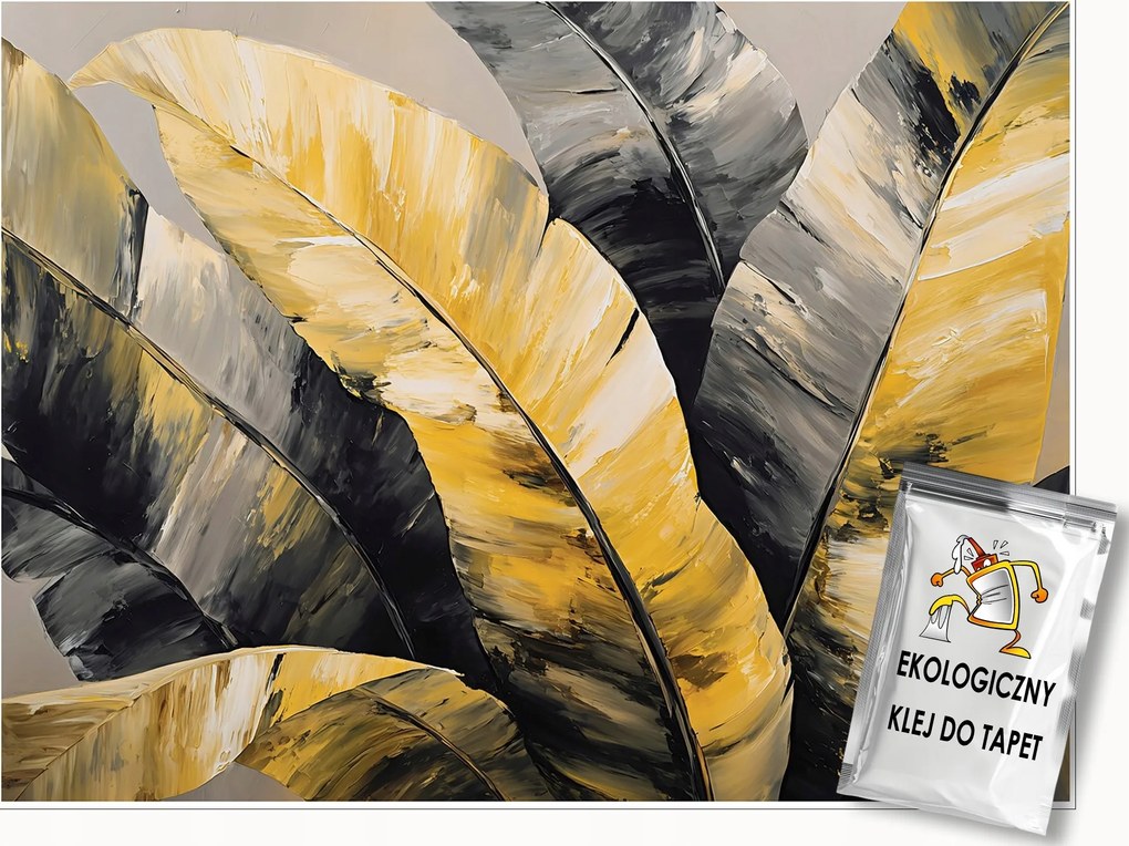 Fotótapéta Levelek Absztrakt Sárga Fekete Falra Hálószoba Nappali 250x175