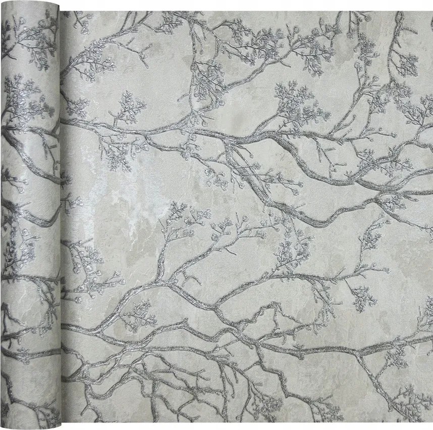 Tapéta Mosható Ezüst Fa Ágak Csillogó Vinyl Flizelin