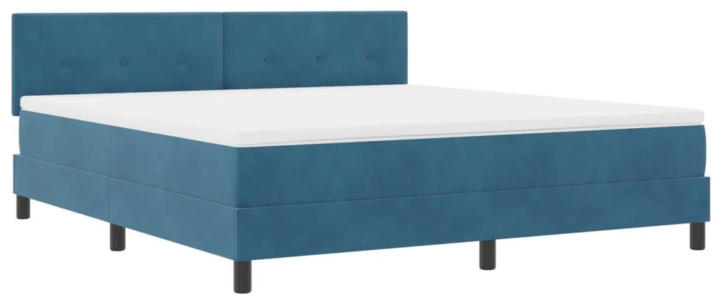 Boxspring Ágy Matraccal Sötétkék Szuper Király Bársony