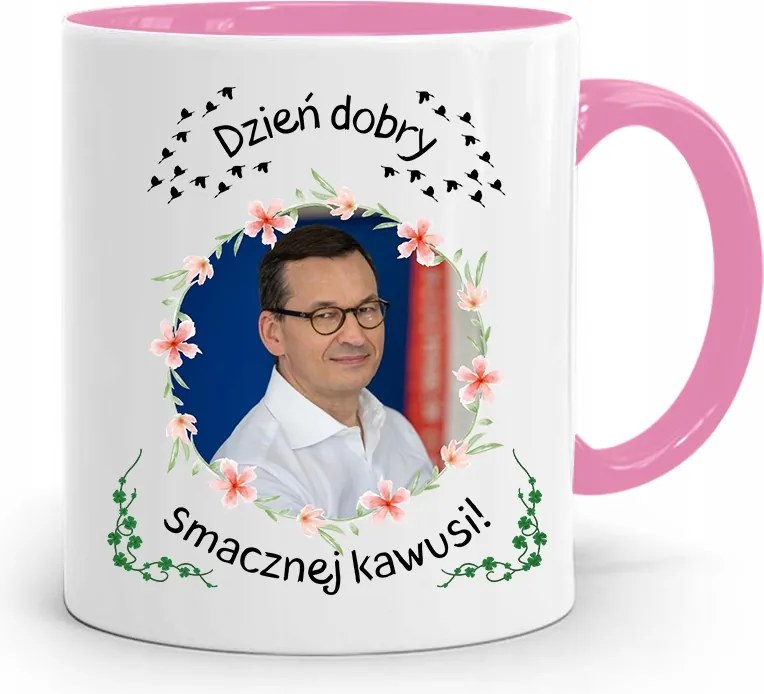 Rózsaszín Politikai Bögre Mateusz Morawiecki Miniszterelnök fényképes nyomtatással