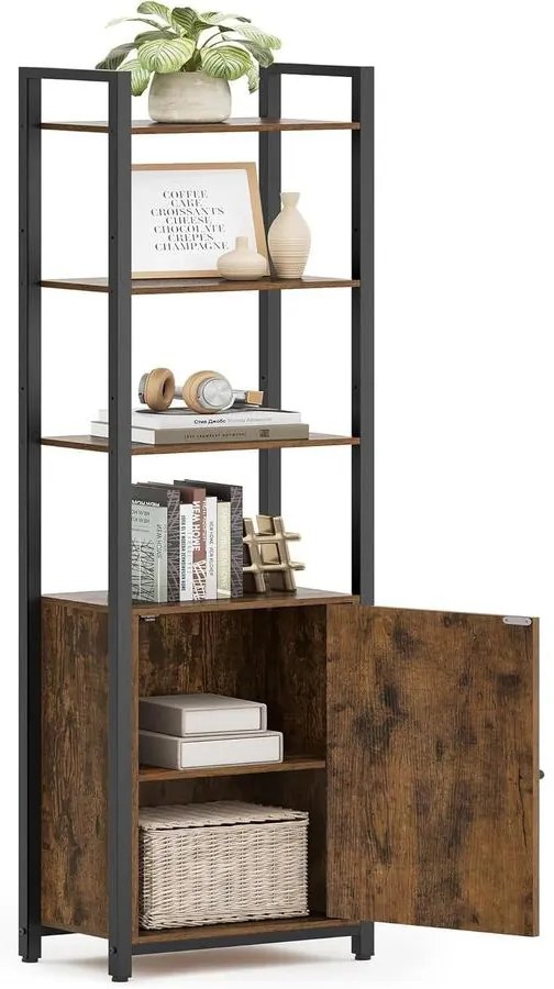 VASAGLE 6 szintes könyvespolc 24 × 40 × 159,5 cm, barna és fekete színben