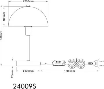 Globo 24009S Asztali lámpa, fém matt homok színű, PVC átlátszó kábel, billenőkapcsoló a kábelen, ø: 200mm, M: 310mm, kábel hossza 1500mm, 1x E14 40W 230V izzó nélkül