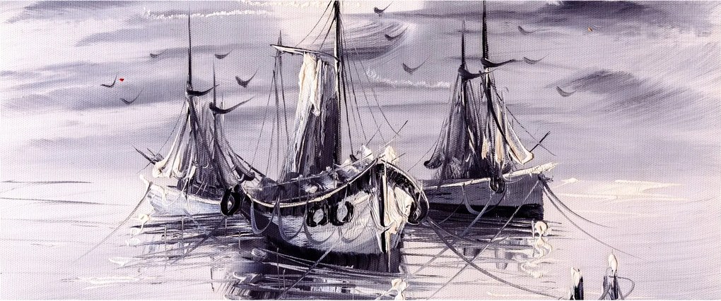 Kép - kikötő, olajfestmény (120x50 cm)