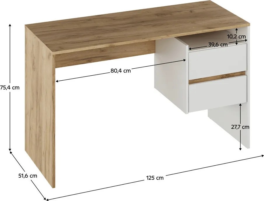 Fiókos íróasztal 120x55x82 cm fehér FUR1871-1
