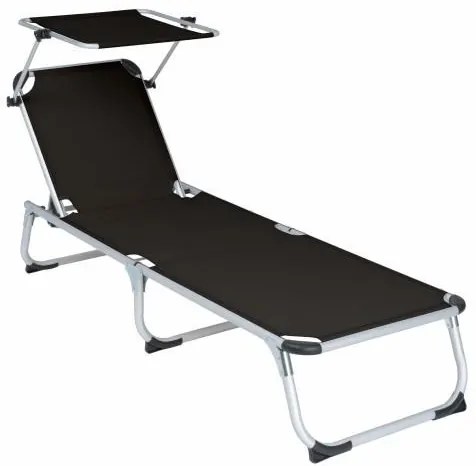 Kerti nyugágy  összecsukható napellenzős fekete 187 cm