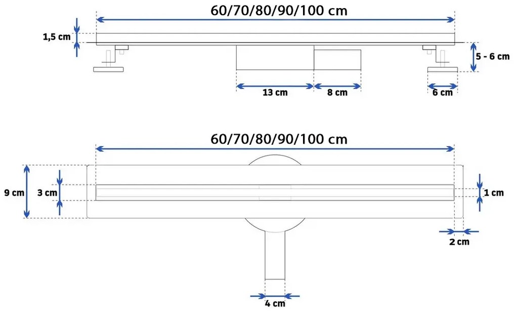 Rea Linear rozsdamentes acél lefolyó NEO SLIM BLACK PRO 60 cm 360°-os szifonnal, fekete, REA-G8900