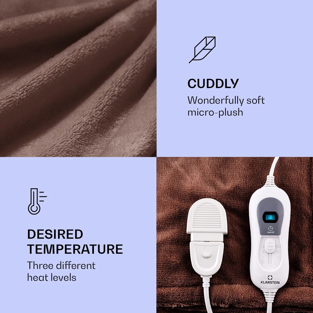 Klarstein Dr. Watson XXL, melegítő takaró, 3 fűtési fokozat, mosható, 200 x 180 cm, mikroplüss