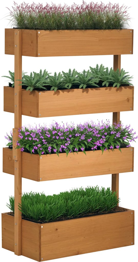 Outsunny 4 szintes emelt fa virágláda — narancssárga, helytakarékos függőleges kert (80 x 45 x 142 cm) | Aosom