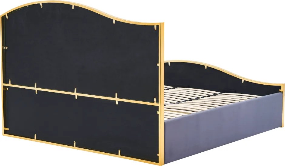 Ágy ráccsal, 180x200, sötétszürke Velvet szövet/gold arany króm, GEORGIA