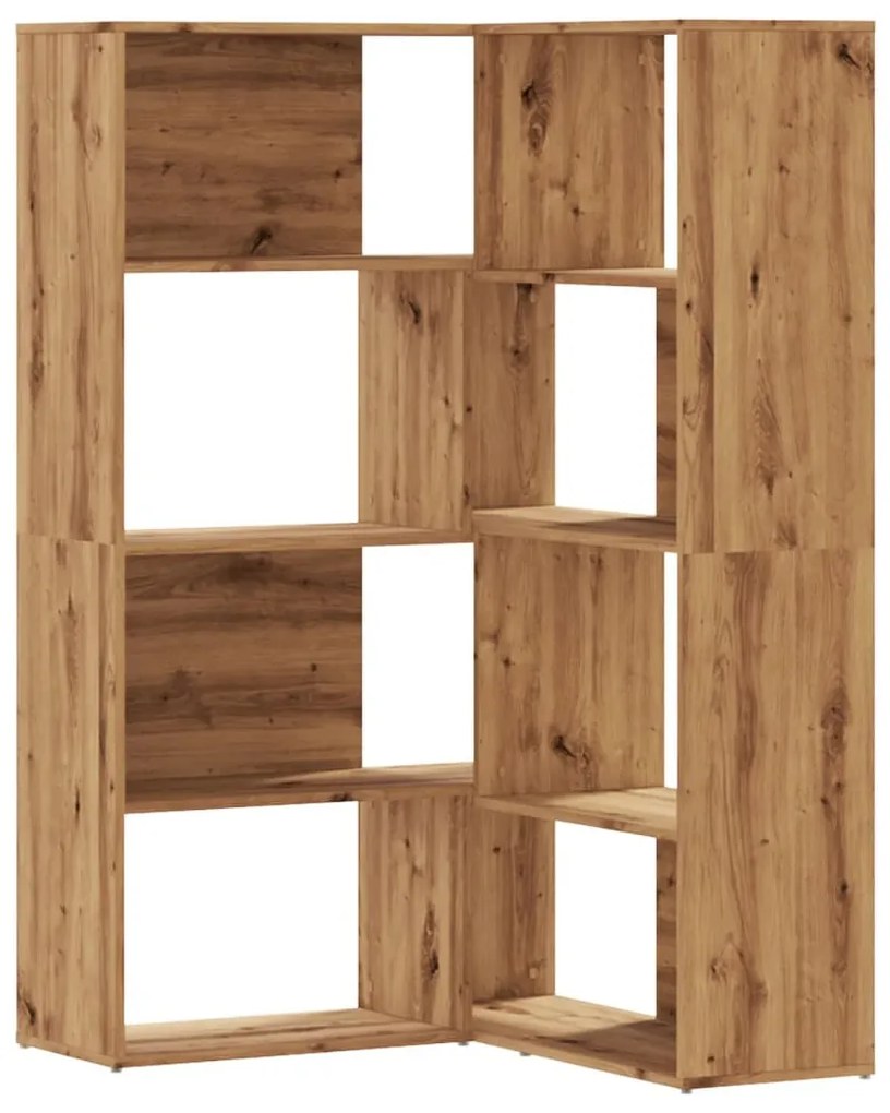 4 szintes tölgy színű szerelt fa sarokkönyvespolc 85x85x140 cm