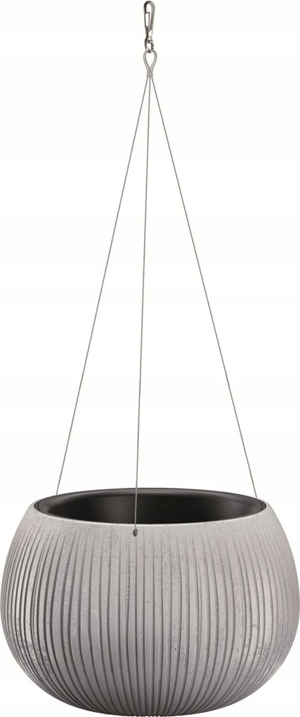 Függő kaspó virágágyás betét 24x16cm kerek beton acél zsinór kampó