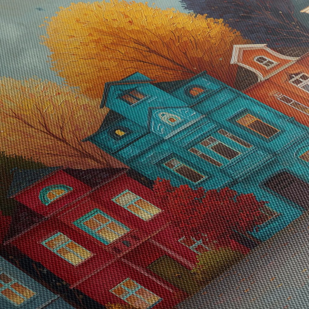 Kép - Festett őszi város (órával) (90x30 cm)