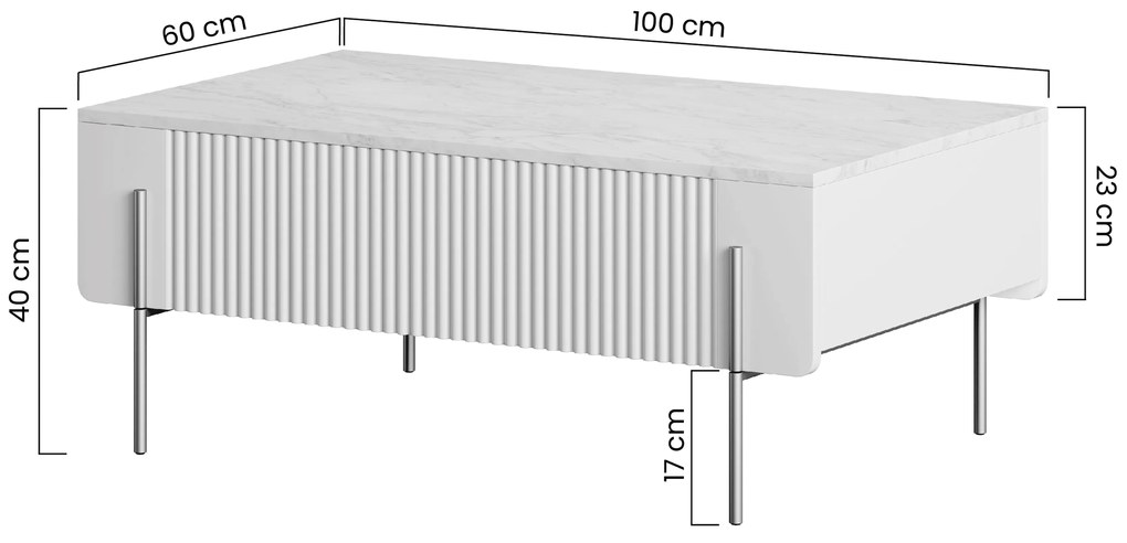 Malmi dohányzóasztal fiókokkal 100 cm - fekete matt / arany lábak