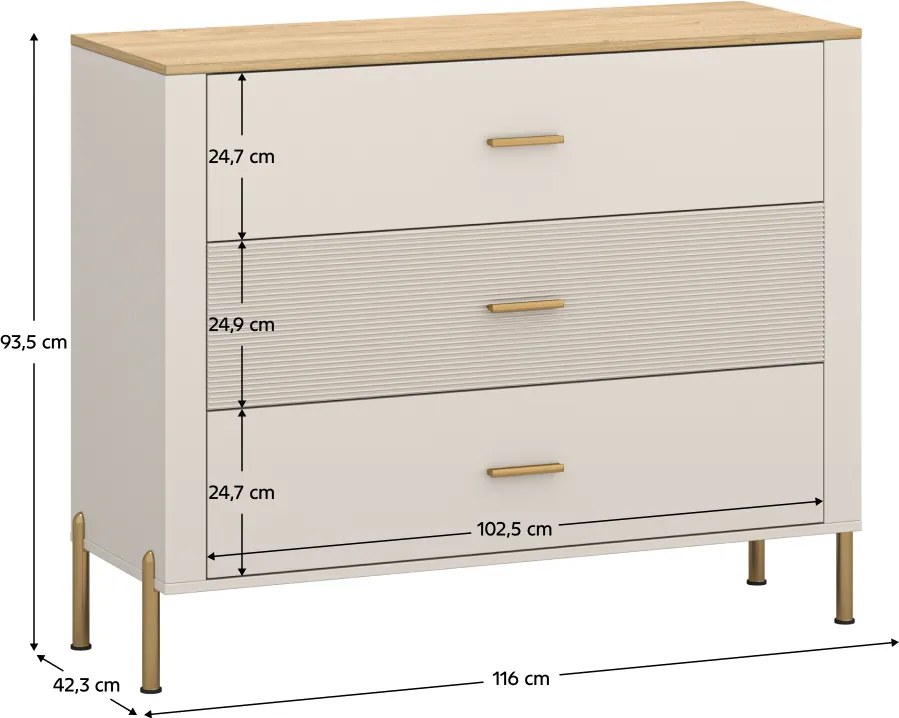 Komód, kasmír/kő tölgy, RUNOL 3S