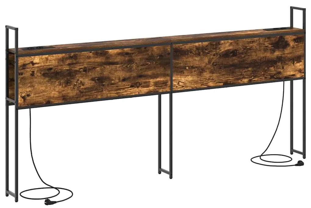 Tárolós Fejtámla Töltő Állomással Füstölt tölgy 180 cm Faanyag