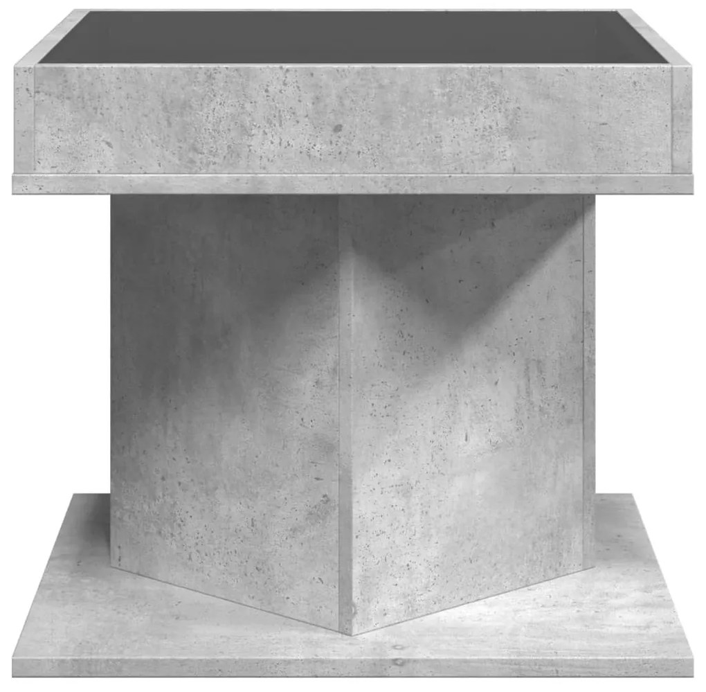 betonszürke szerelt fa dohányzóasztal LED-del 50 x 50 x 45 cm