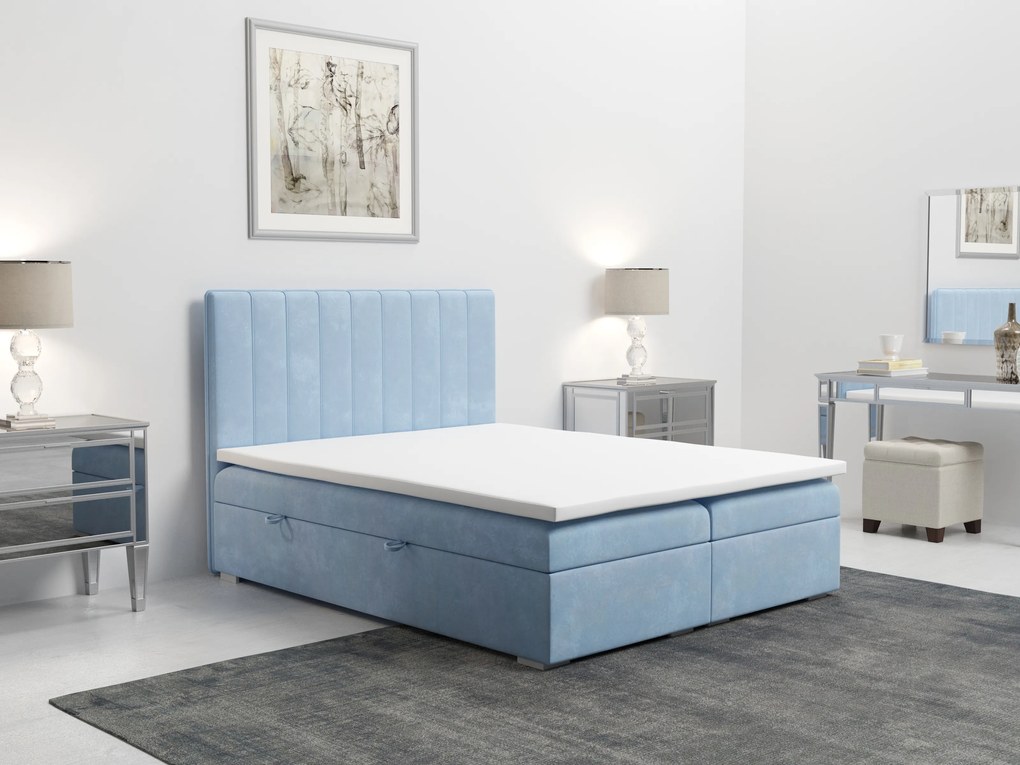 Franciaágy Boxspring 140 cm Ranaly (kék) (tárolóhellyel). Akció -17%. 1020353