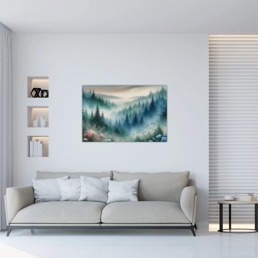 Kép - Erdős táj köddel (90x60 cm)