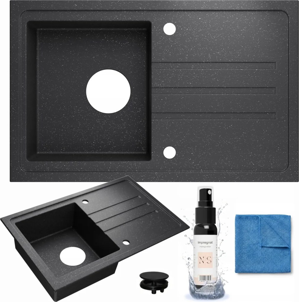Egymedencés Mosogató Gránit Fekete Univerzális 70x44 cm Impregnálószer