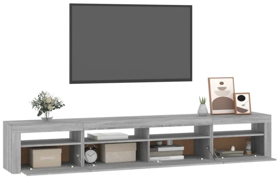 szürke sonoma színű TV-szekrény LED-lámpákkal 240x35x40 cm