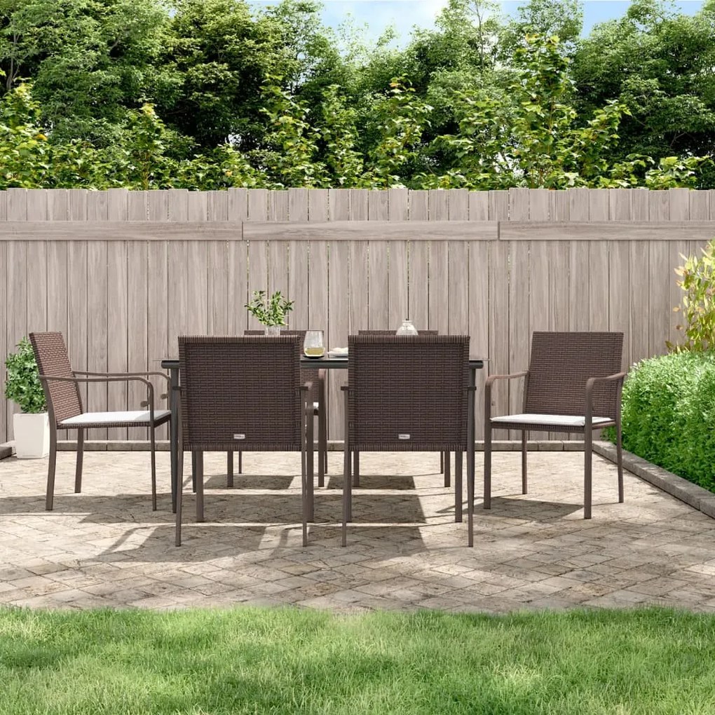 7 részes polyrattan és acél kerti étkezőgarnitúra párnával