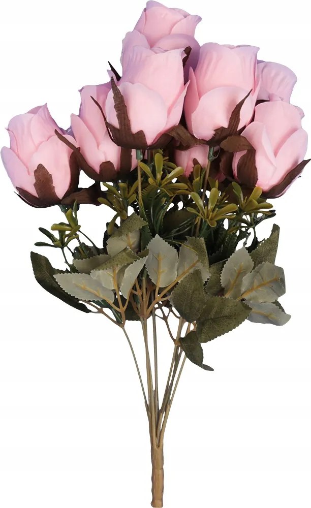 Csokor 9 Rózsa Rügyekben 46CM Világos Rózsaszín Művirág Rózsa Kompozíció