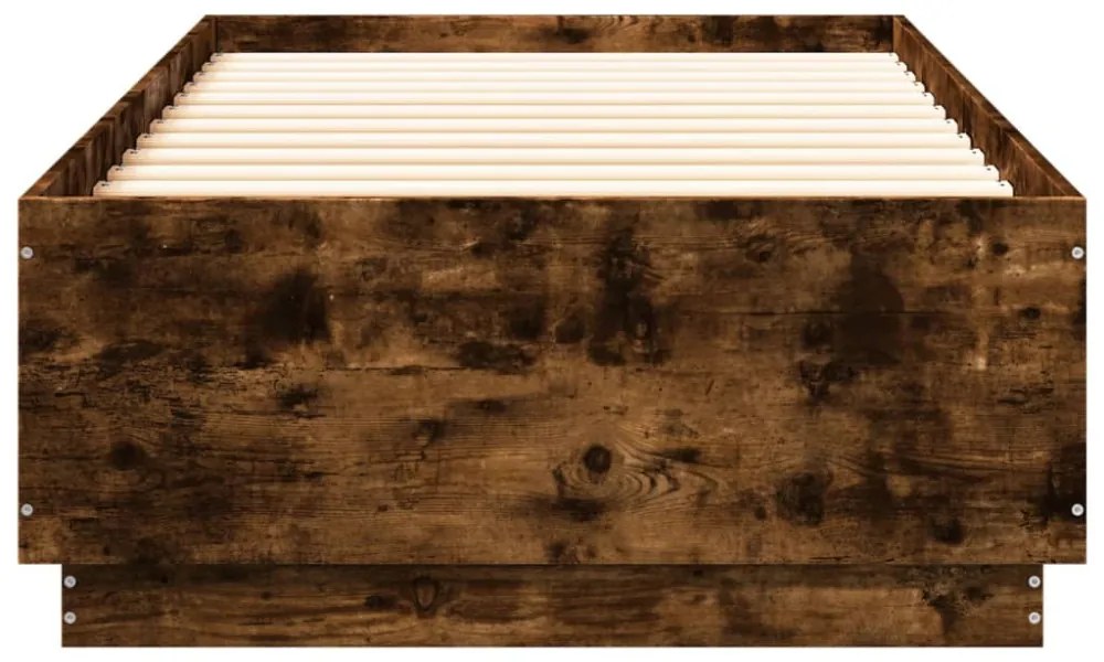 füstös tölgy színű szerelt fa ágykeret LED-del 100 x 200 cm