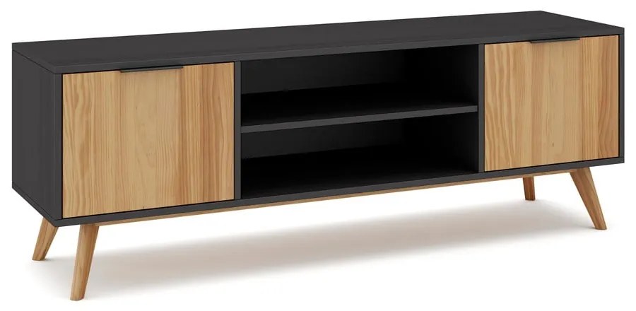Fekete-natúr színű borovi fenyő TV-állvány 140x53 cm Lavis – Marckeric