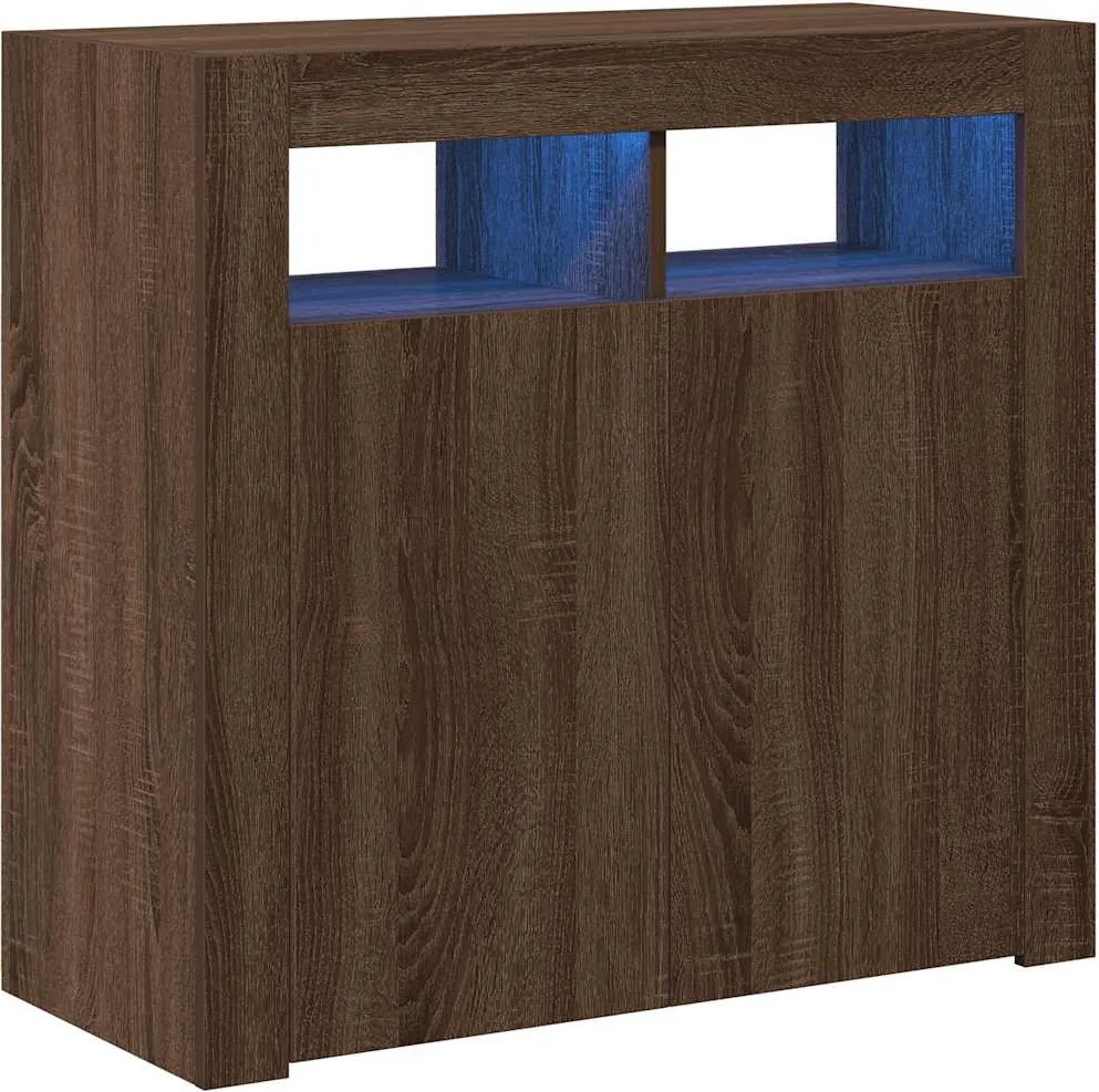 vidaXL barna tölgyszínű tálalószekrény LED-ekkel 80 x 35 x 75 cm