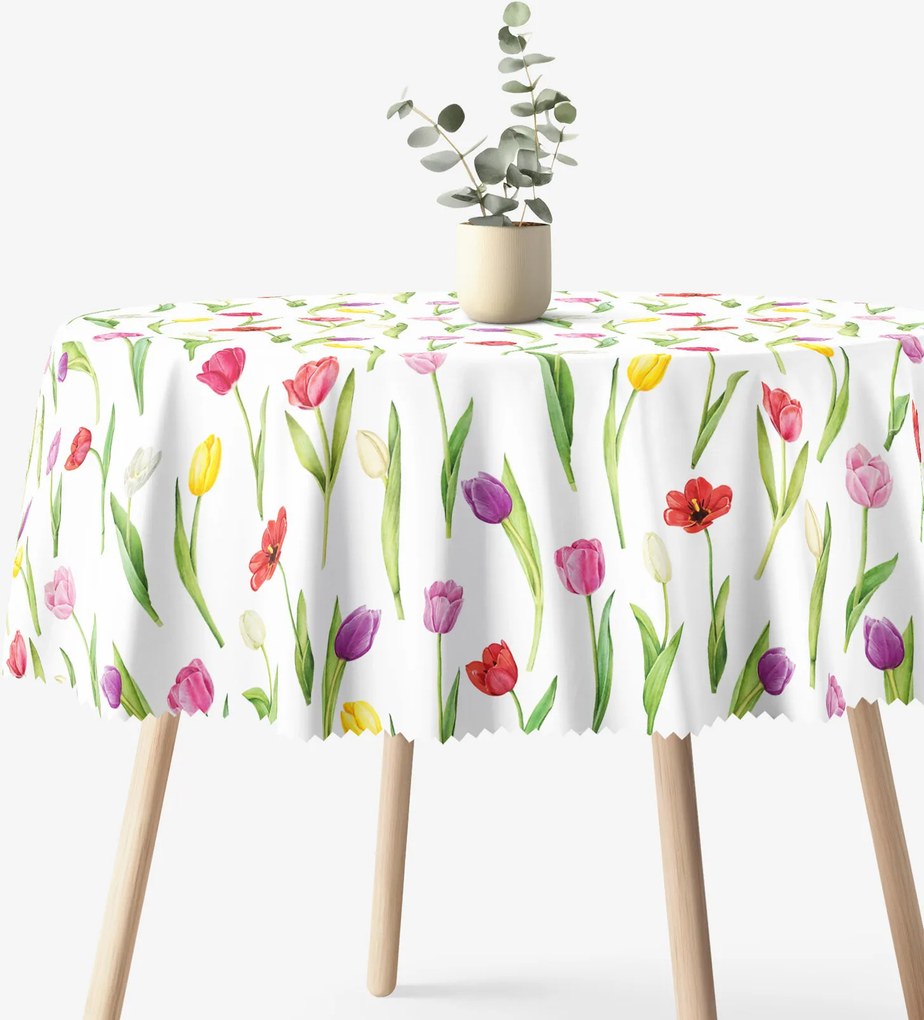Goldea kör alakú teflonos terítő - színes tulipánok Ø 150 cm