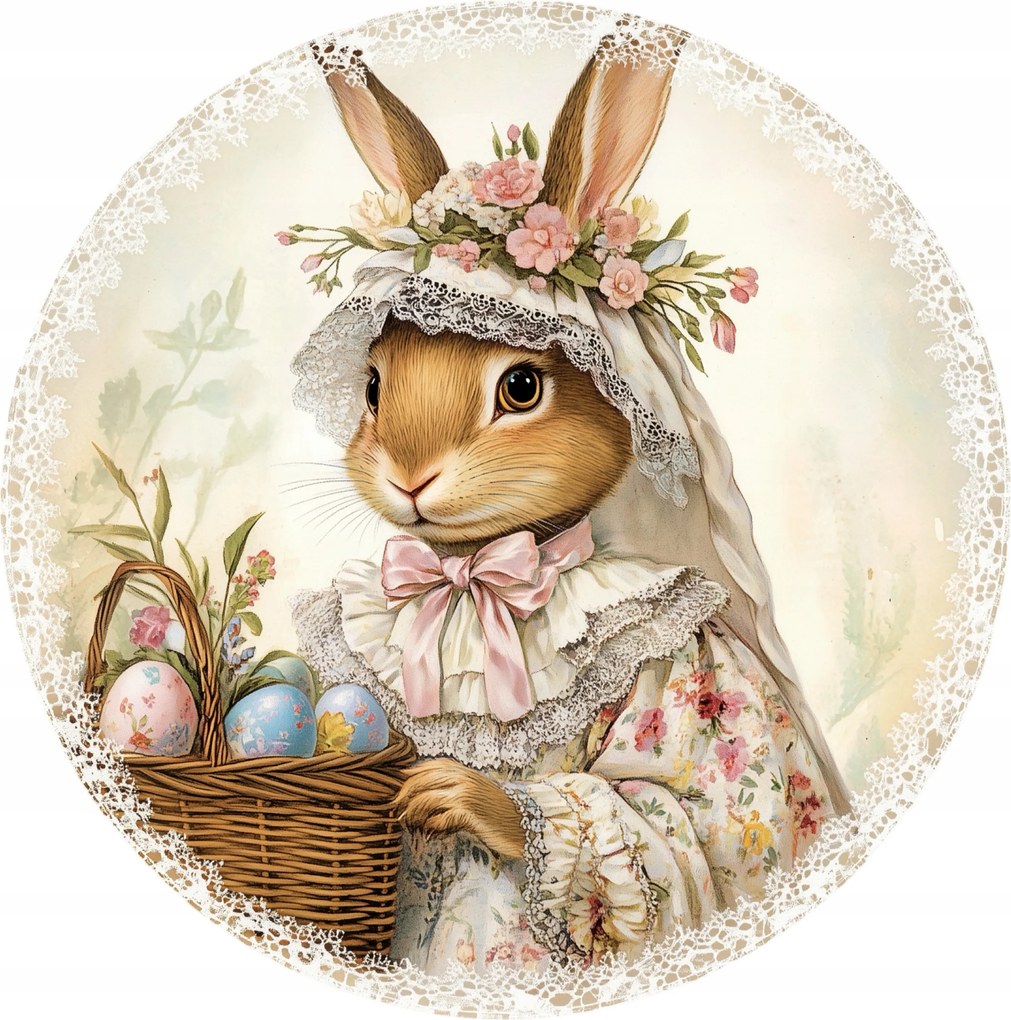 Kerámia poháralátétek húsvéti asztalra Nyúl kisasszony húsvéti tojásokkal