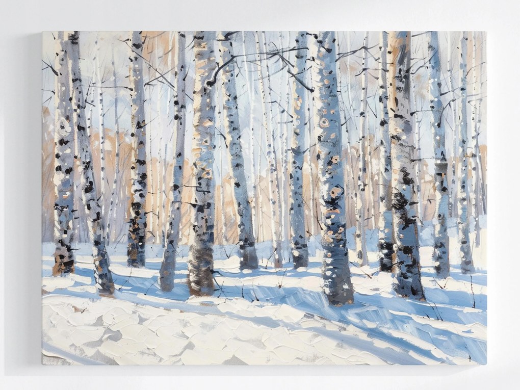 Vászonkép Canvas Tájkép Erdő Park Nyírfák Tél Hó 100x75