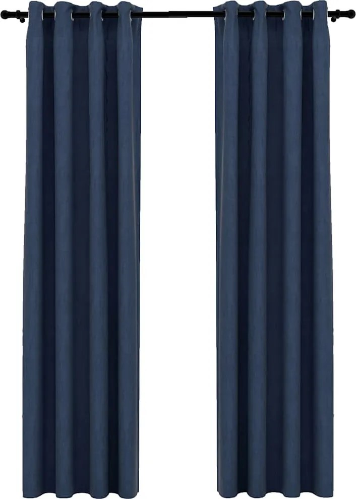 vidaXL 2 db kék vászonhatású sötétítőfüggöny fűzőkarikával 140x245 cm