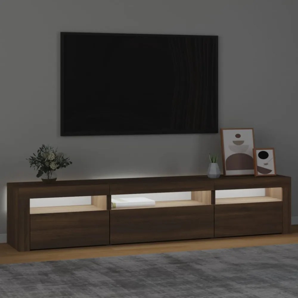 barna tölgy színű TV-szekrény LED-lámpákkal 195x35x40 cm