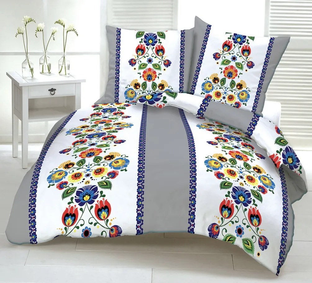 Folklór szürke pamut ágyneműhuzat TiaHome - 1x Párna 90x70cm, 1x Paplan 140x200cm