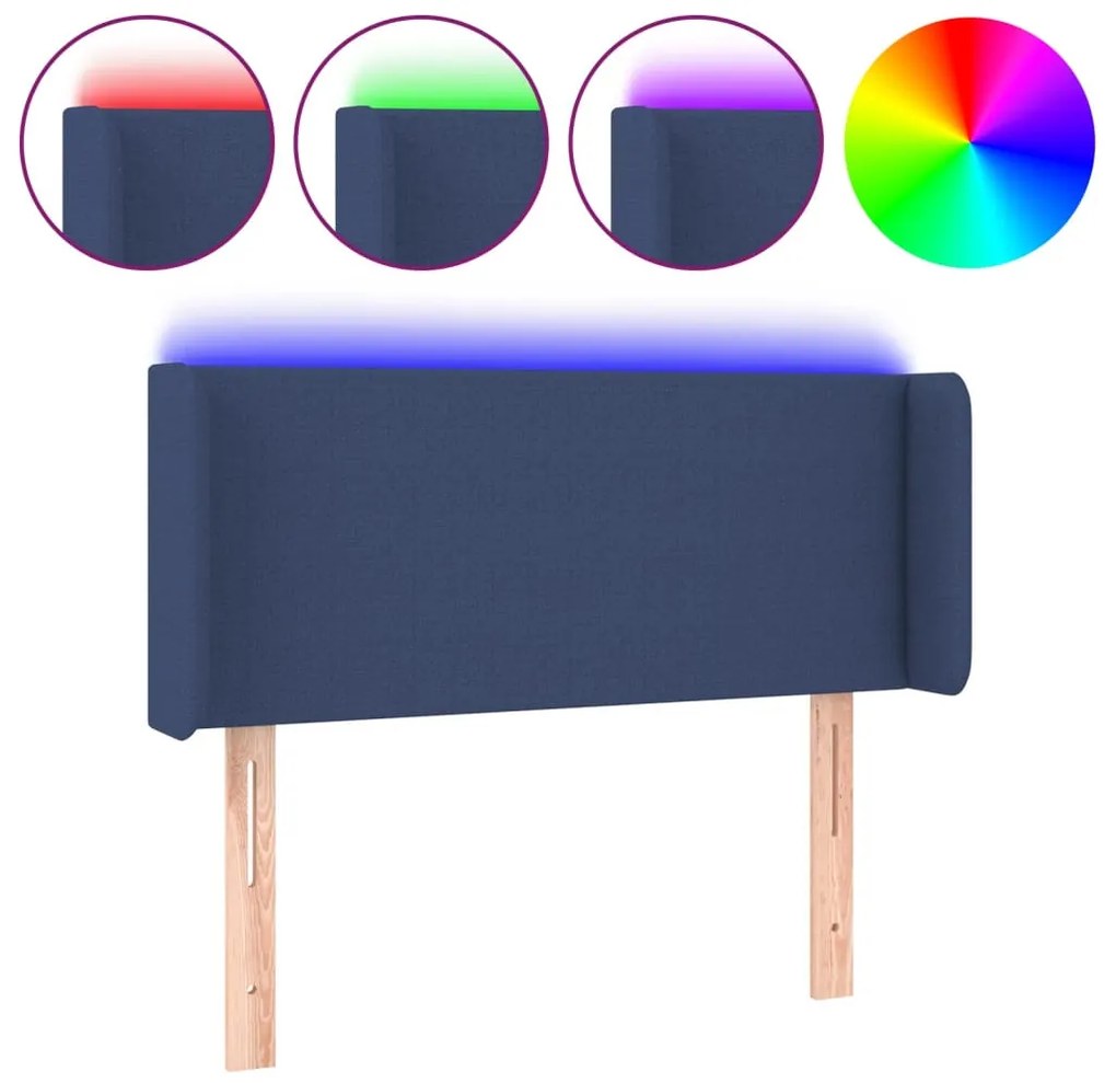 kék szövet LED-es fejtámla 83 x 16 x 78/88 cm