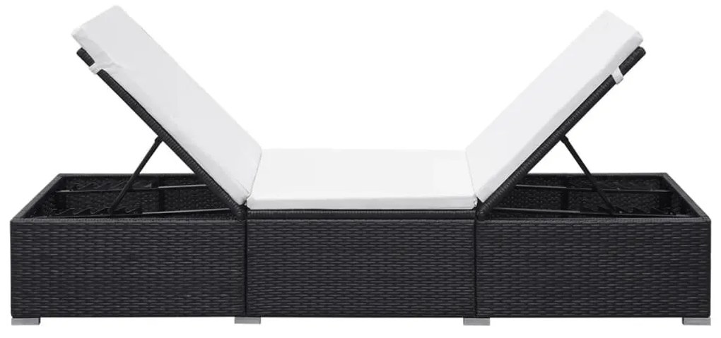 Fekete polyrattan napozóágy párnával