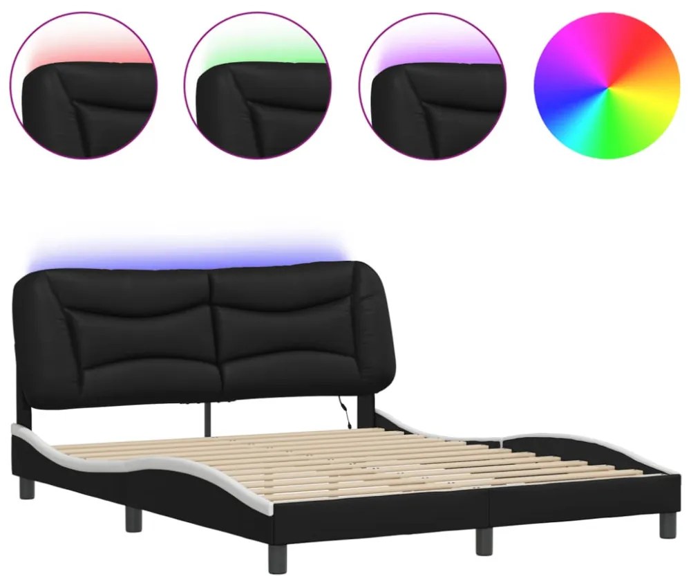 fekete és fehér ágykeret LED-ekkel matrac nélkül Hvar 160 x 200 cm