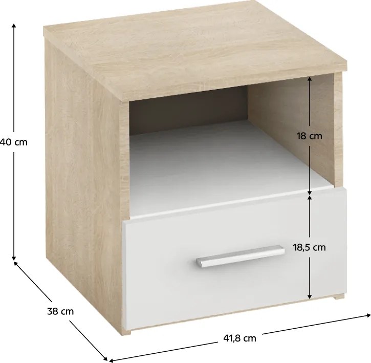 Éjjeliszekrény, 2 db, tölgy sonoma/fehér, GABRIELA
