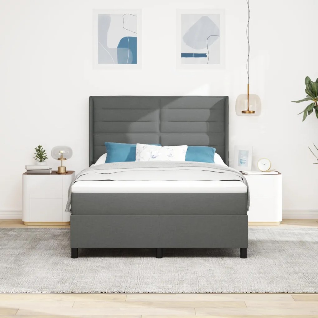 Boxspring Ágy Matrac - Sötétszürke, 140x200 cm, Szövet