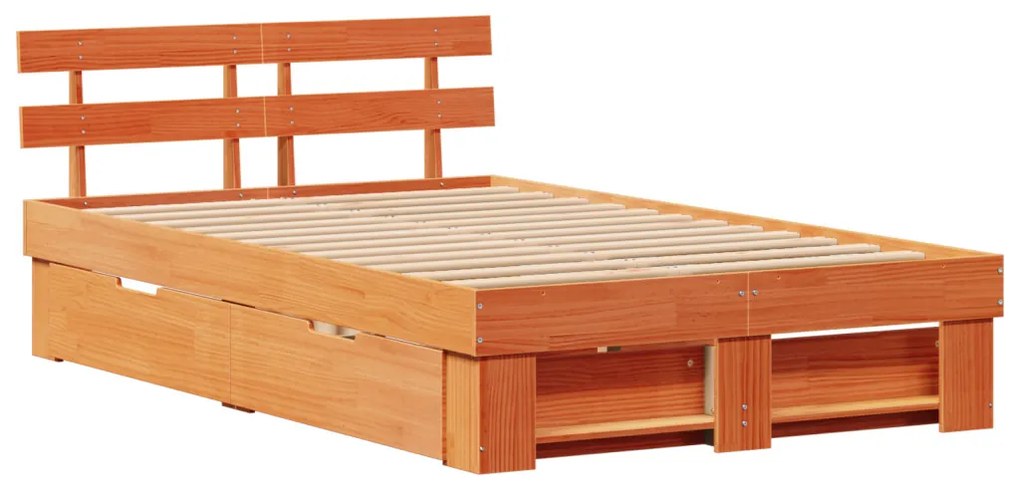 vidaXL Ágykeret fejtámlával Faggyú barna 140 x 190 cm Tömör fenyőfa