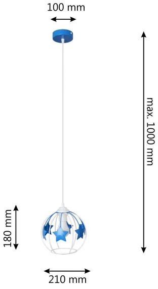 Gyerek csillár zsinóron STARS 1xE27/15W/230V kék/fehér