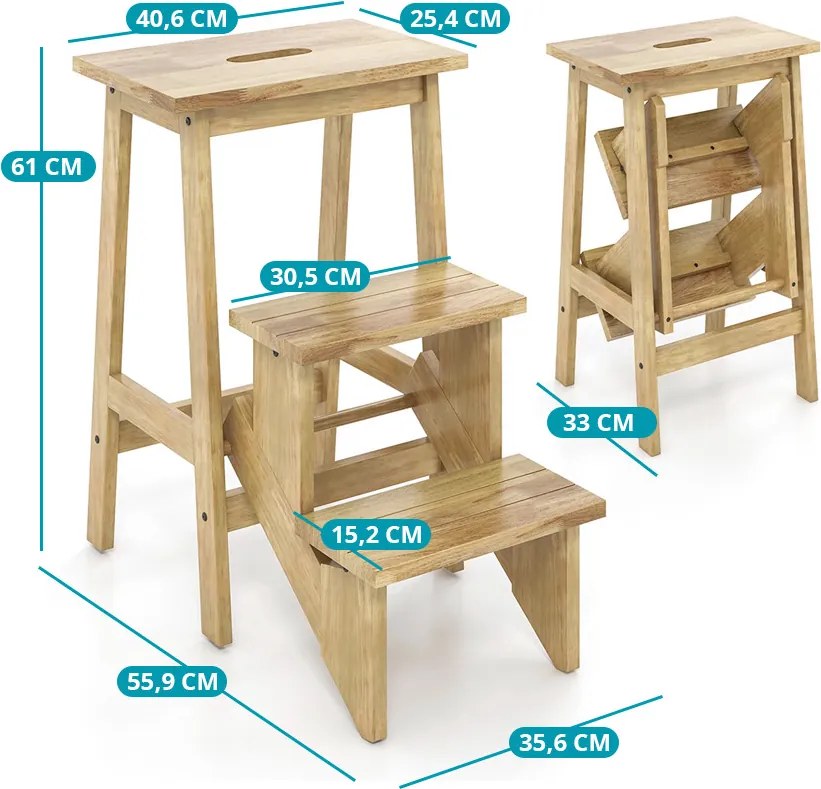 Összecsukható 3 fokos fellépő, natúr