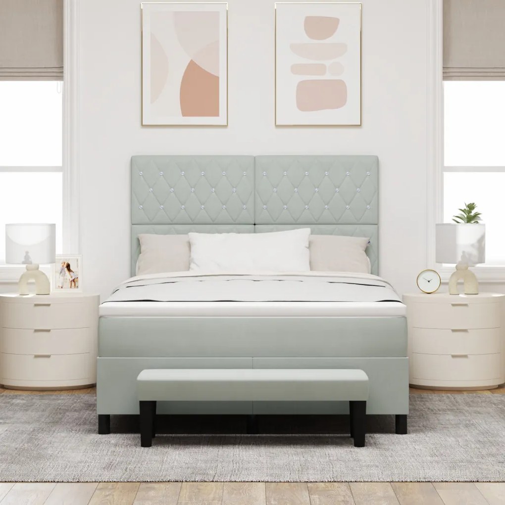 Box Spring Ágy Matraccal és Paddal Világosszürke 140x190 cm Bársony