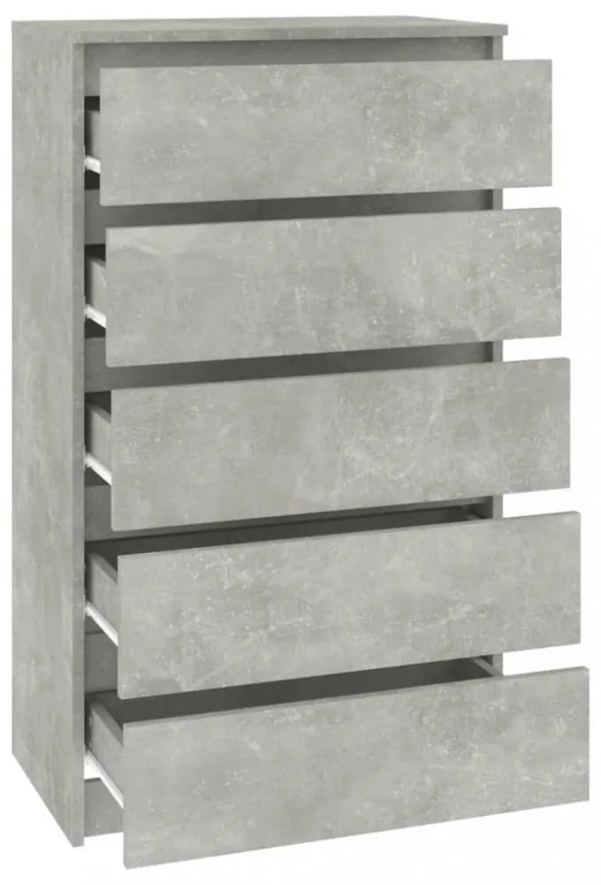 betonszürke szerelt fa fiókos szekrény 60 x 36 x 103 cm