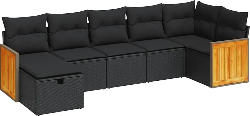 vidaXL 7 részes fekete polyrattan kerti ülőgarnitúra párnával