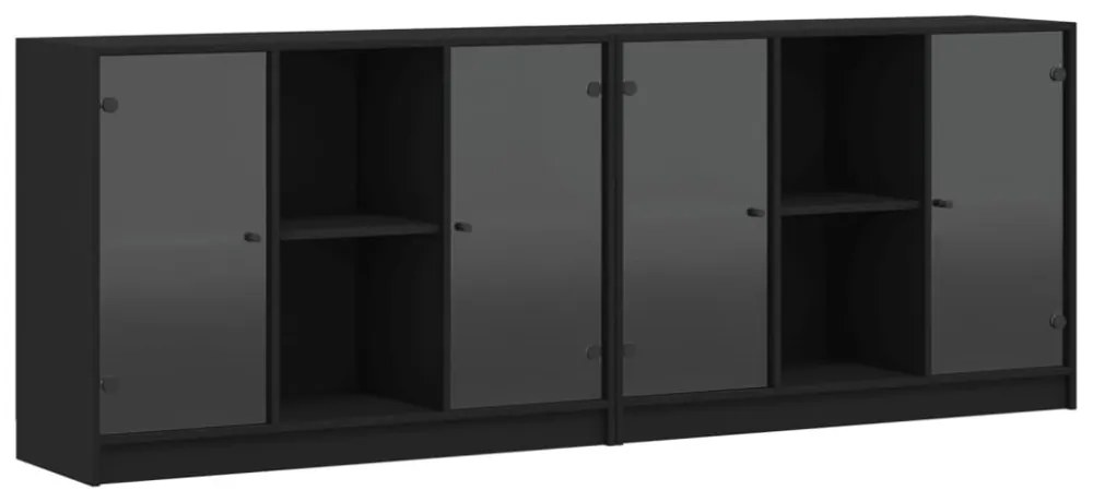 fekete szerelt fa könyvespolc ajtóval 204x37x75 cm