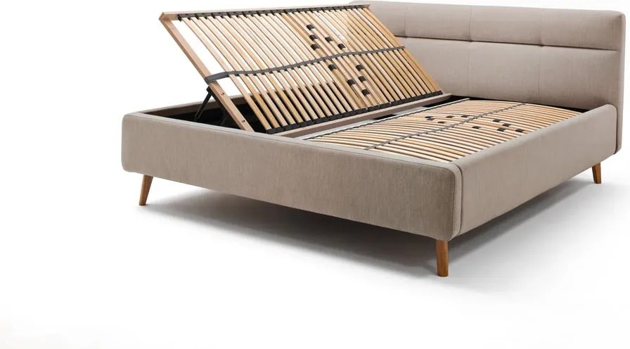 Bézs kárpitozott ágyneműtartós franciaágy ágyráccsal 160x200 cm Lotte – Meise Möbel