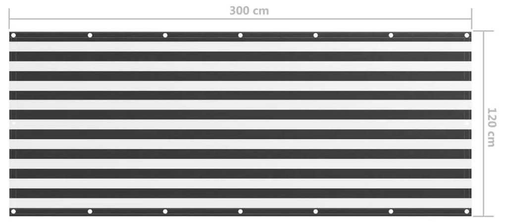 Antracitszürke-fehér oxford-szövet erkélyparaván 120 x 300 cm